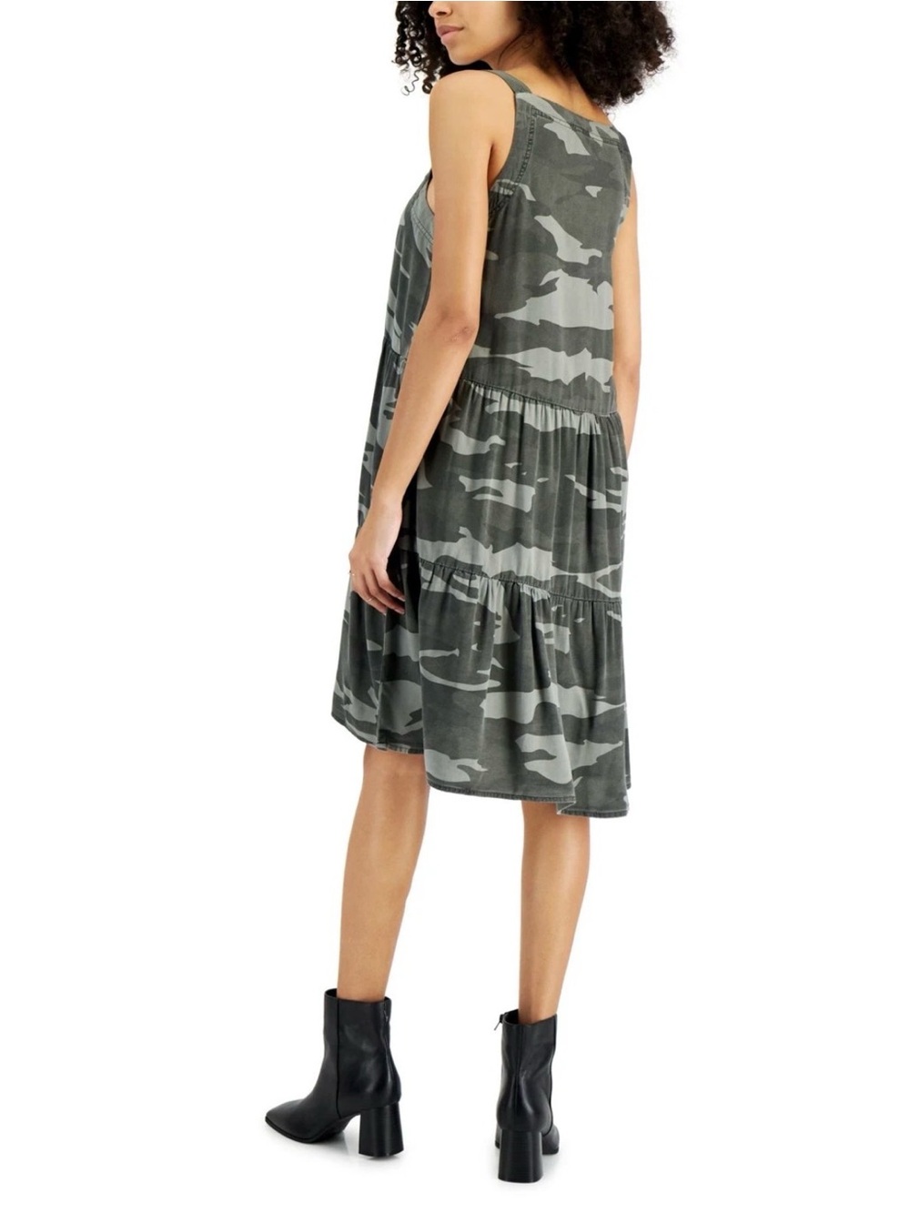 Splendid Women’s Sleeveless Green Camouflage V Neck Tiered Dress with Pockets XS - Picture 2 of 8